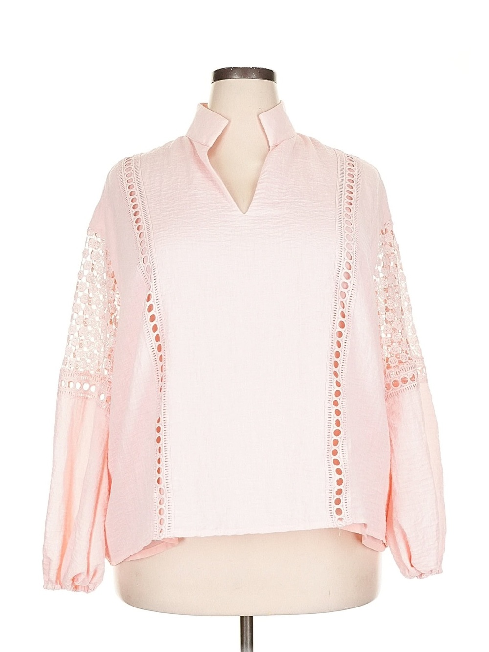 Tuckernuck Light Pink Split-Neck Lace Sleeve Top